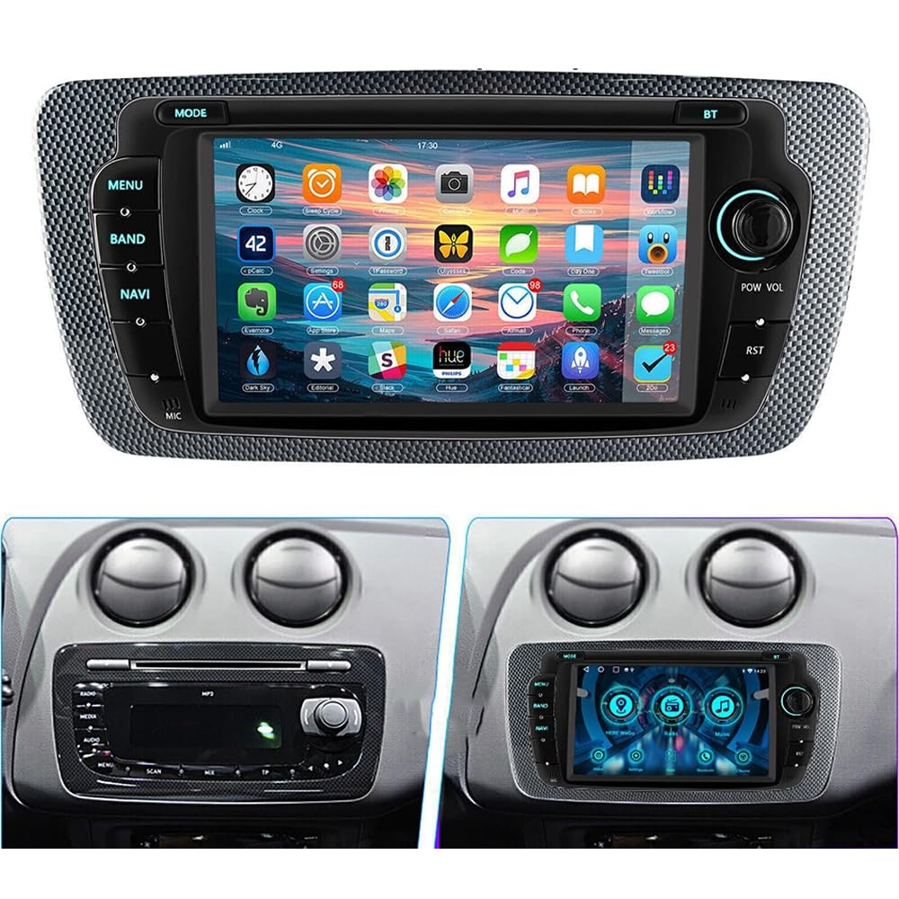 4 + 64 G Android 14 radio samochodowe 2 DIN do Seat Ibiza 2009-2013 Head Unit ekran Bluetooth, ekran dotykowy 7 cali z wyświetlaczem Carplay Android Radio Display GPS, nawigacja kamera cofania FM/RDS