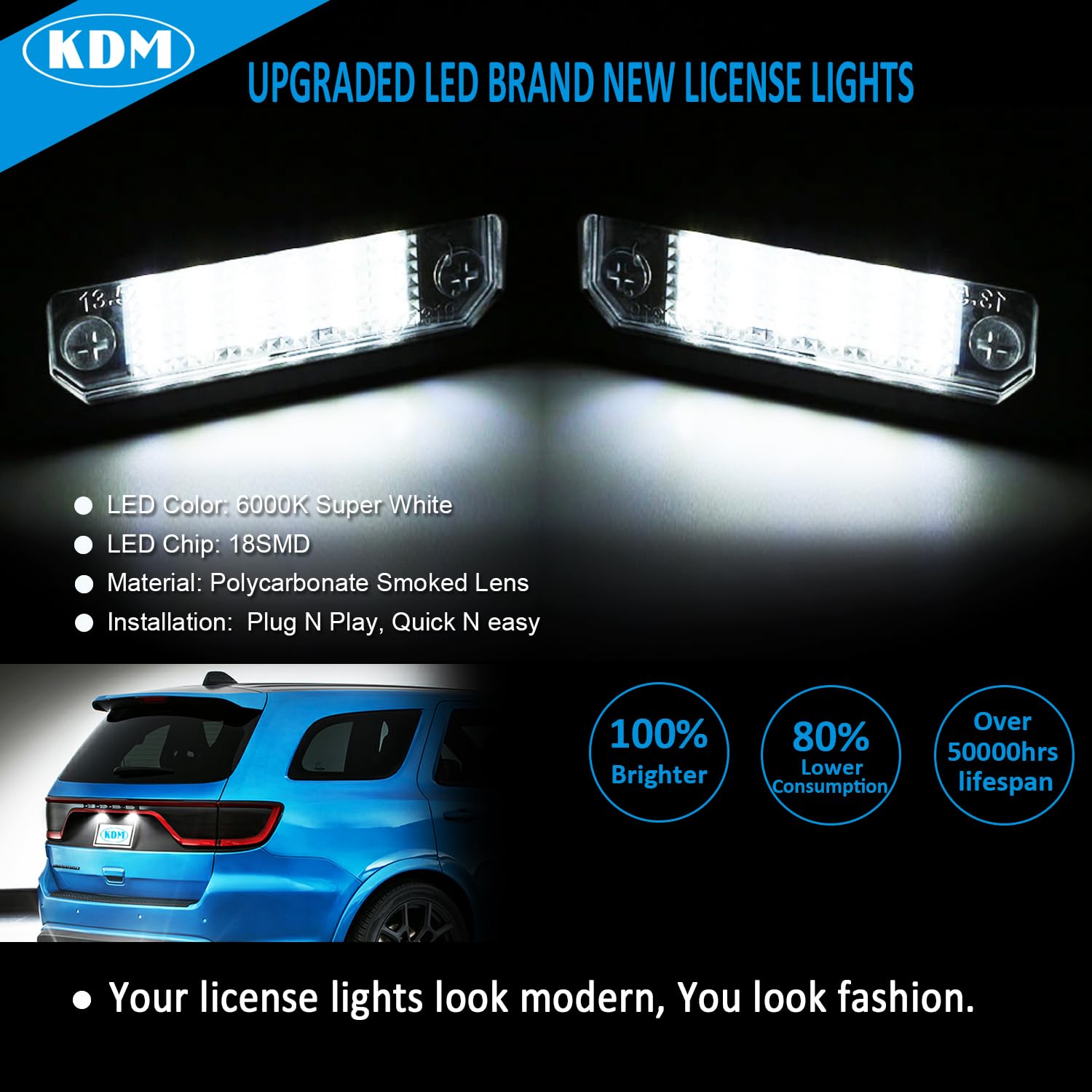 KDM LED License Number Plate Light Assembly Fit for Ford Mustang 2010-2014,Fusion 2006-2012,Taurus 2010-2019,Flex Focus Lincoln Mercury Rear Bumper Tag Lamp Replacement 6000K Bright White,2Pack