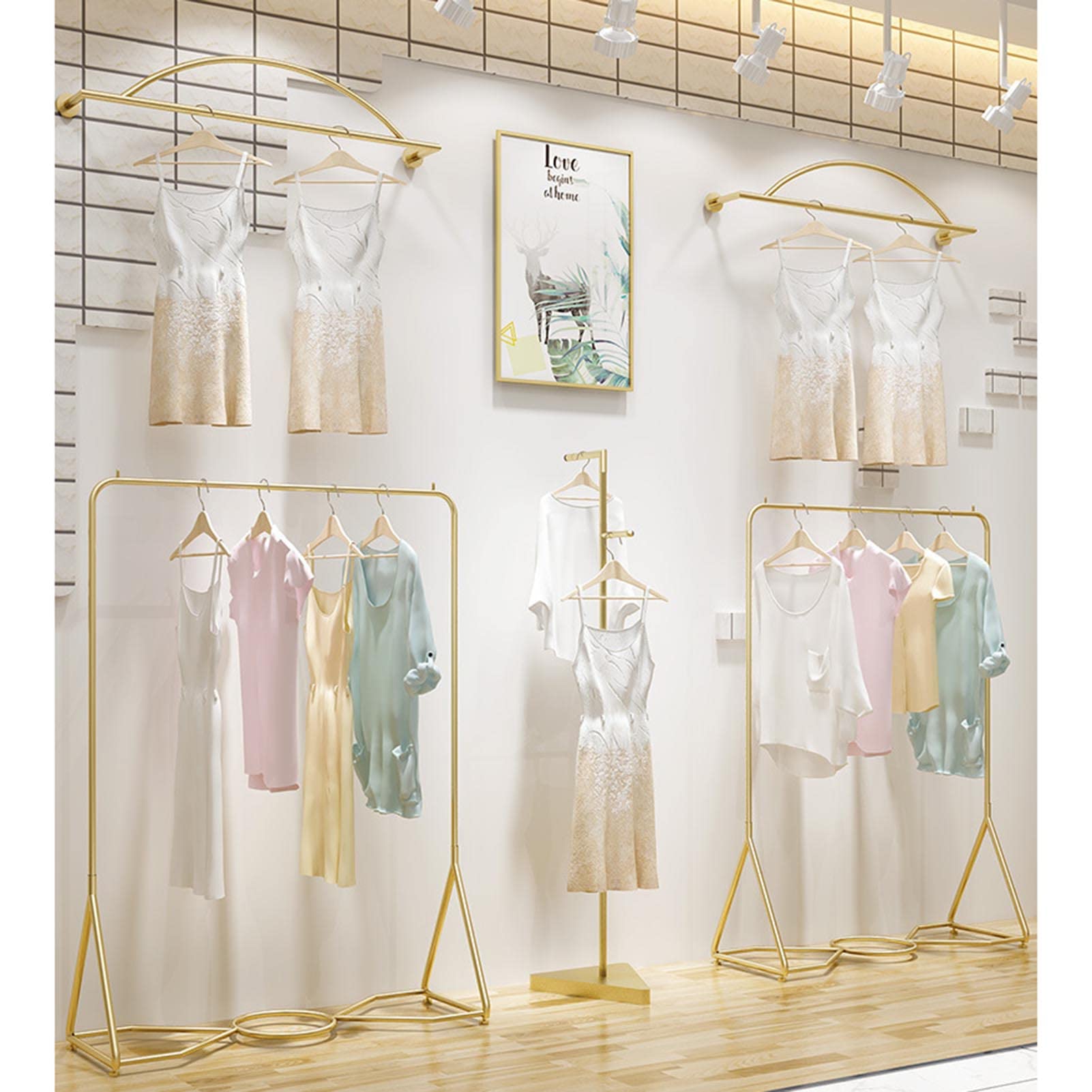 Amazon｜頑丈な洋服レール自立型ハンガー、クリエイティブゴールド 