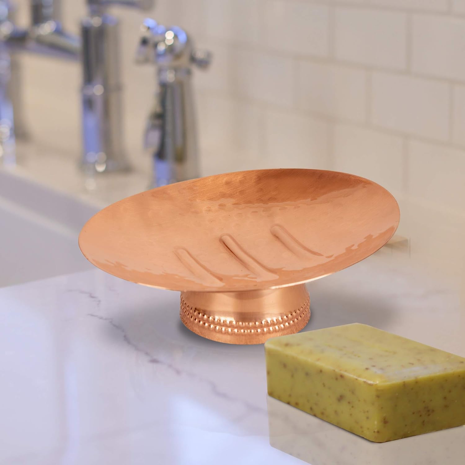 nu steel Copper Hudson Collection Dish, Sink Bar Soap Holder for Kitchen, Bathroom, Shower and Countertop, Hammered Finish (HSC3H)