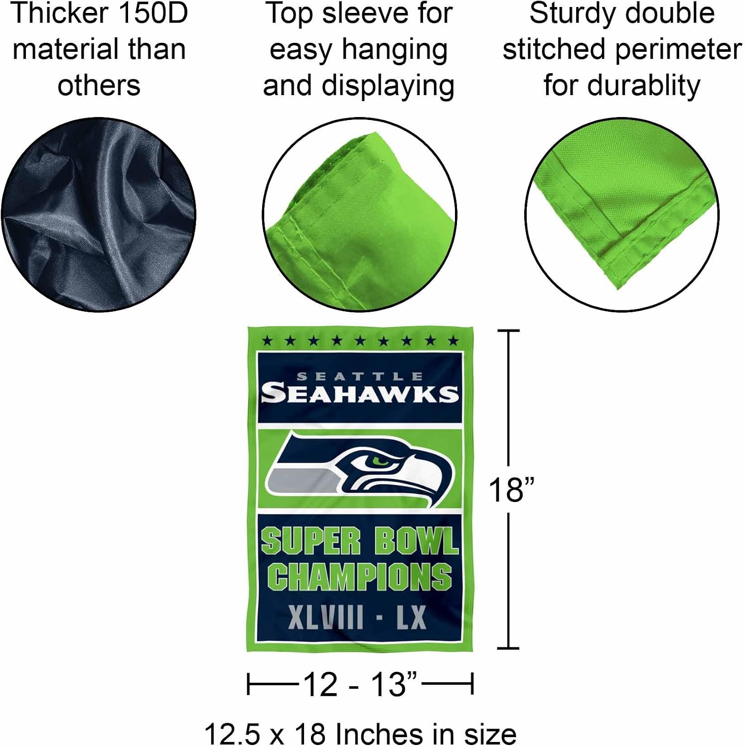 Seattle Seahawks 2 Time Champions Yard Garden Banner Flag