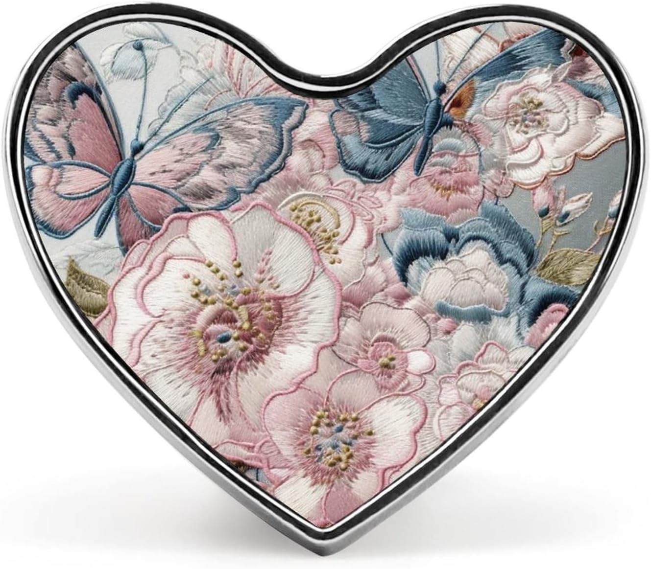 Beautiful Butterfly Pattern Badges Heart with Button Design, Personalized Picture Pin Brooches, Heart Badge Holders for Decorate Hat Shirt Clothing Bag Accessories