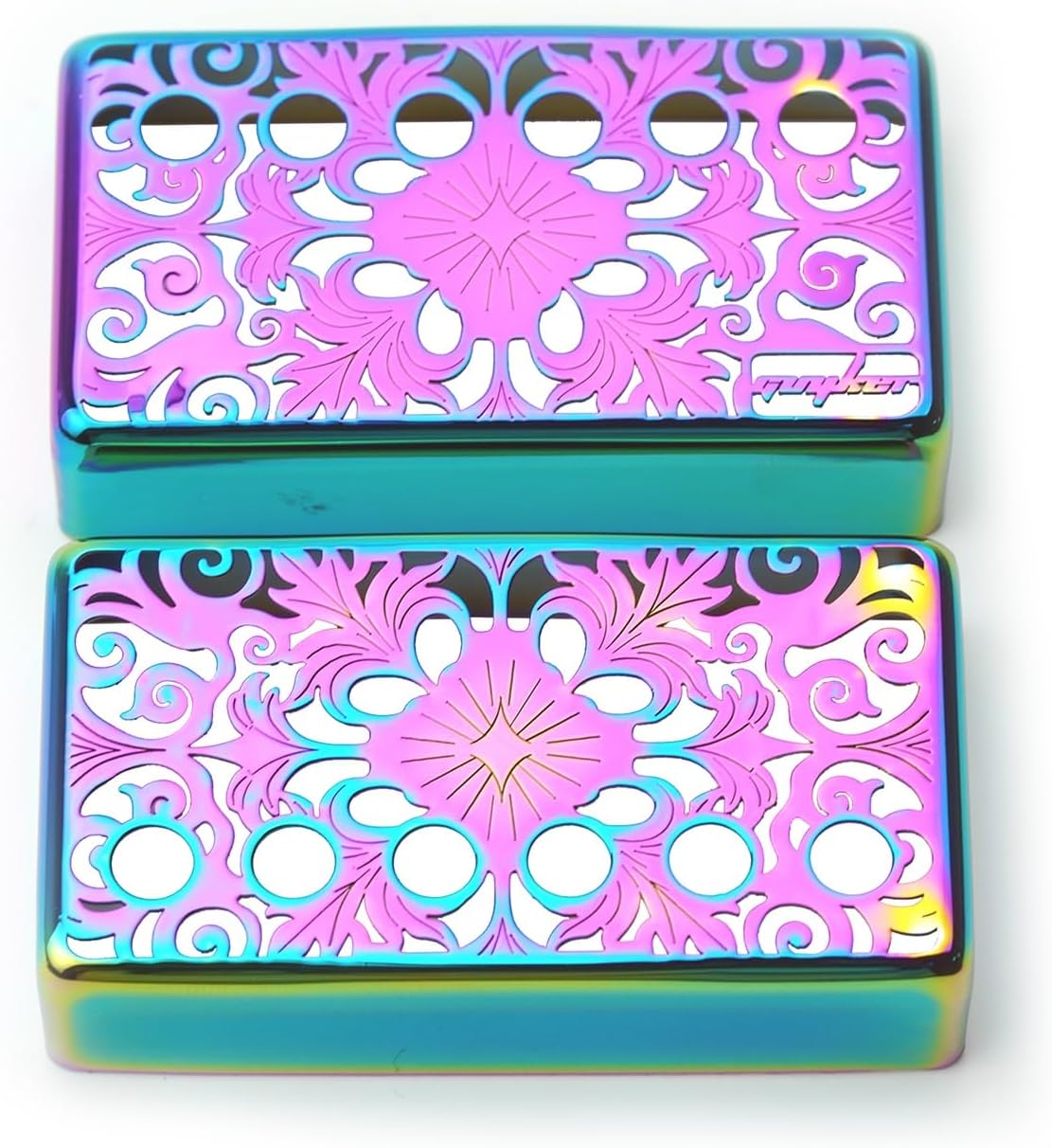 Guyker Humbucker Pickup Cover (50mm and 52mm Pole Spacing), Cupronickel Bridge & Neck Kaleidoscope Pattern Hollow Pickups Frame for Les Paul LP Style Electric Guitar (PC010, Rainbow Chameleon)