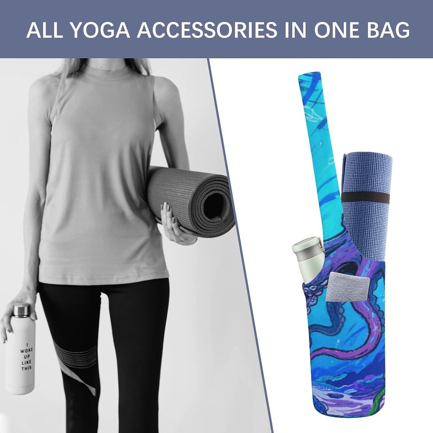 Printed Full-Zip Yoga Mat Bag with Pockets - Yoga Mat Carrier Sling Storage Applies to Yoga Mats for Women & Men