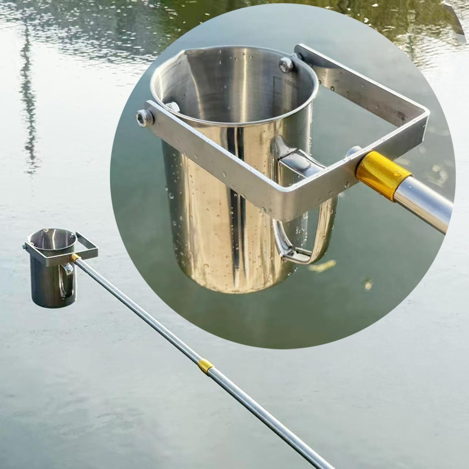 Cucchiaio per campionamento d'acqua, asta telescopica con scala, 500 ml e 1000 ml, in acciaio inox, lunghezza 4 m