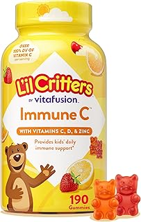 L’il Critters Immune C Daily Gummy Supplement Vitamin for Kids, for Vitamin C, D and Zinc for Immune Support, Orange, Lemon, Strawberry and Cherry Flavors, 190 Gummies (Packaging May Vary)