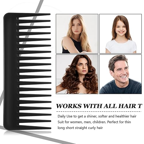 Miniatura 5 de Patelai Peine de dientes anchos, peine desenredante para cabello rizado, húmedo y seco, sin mango, accesorios desenredantes (negro)