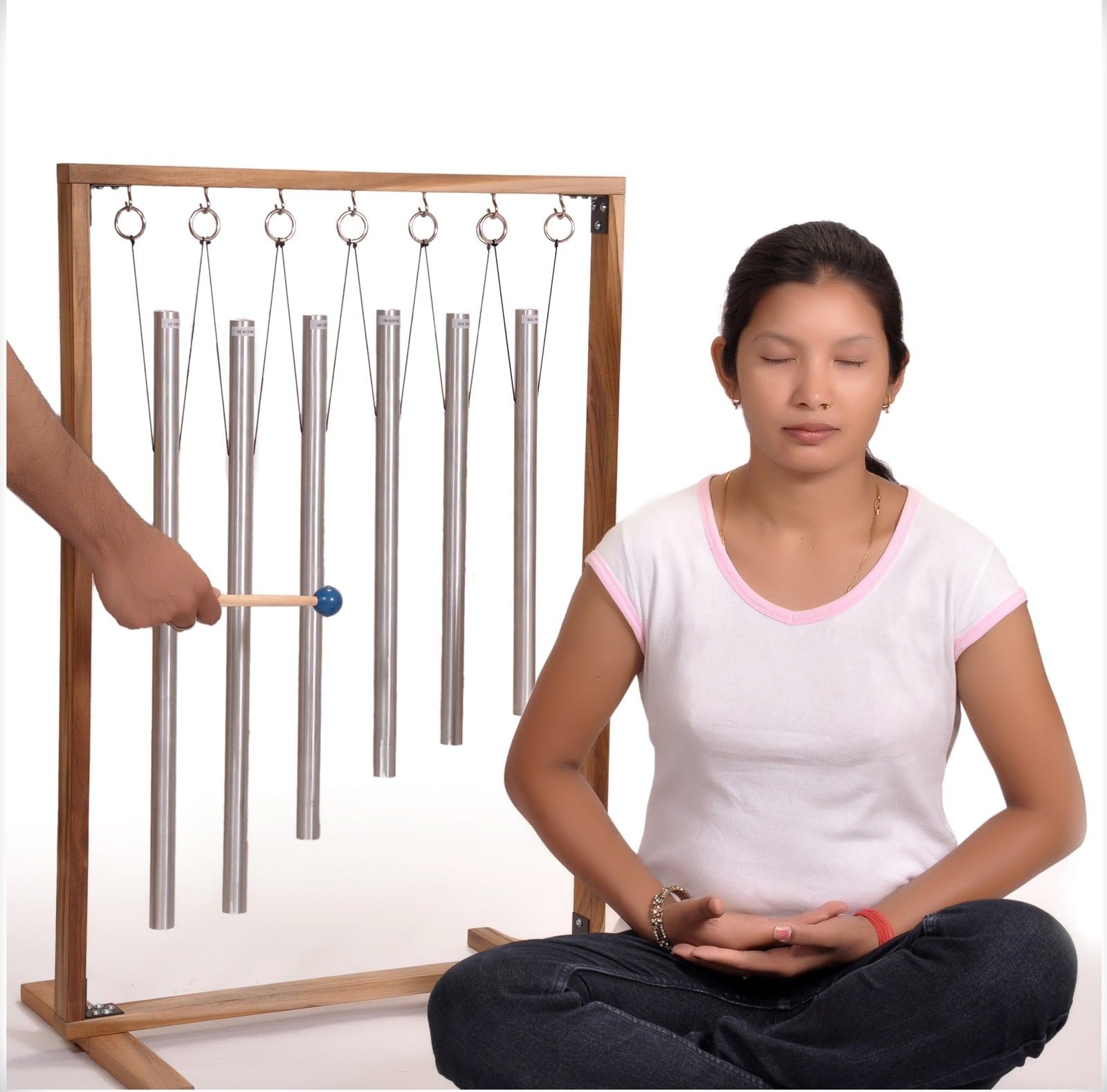 TFS TUNINGFORKSHOP 6 Sacred Solfeggio Healing Tuned Pipes Louder Than Tuning Fork with Large Wood Stand and Mallet