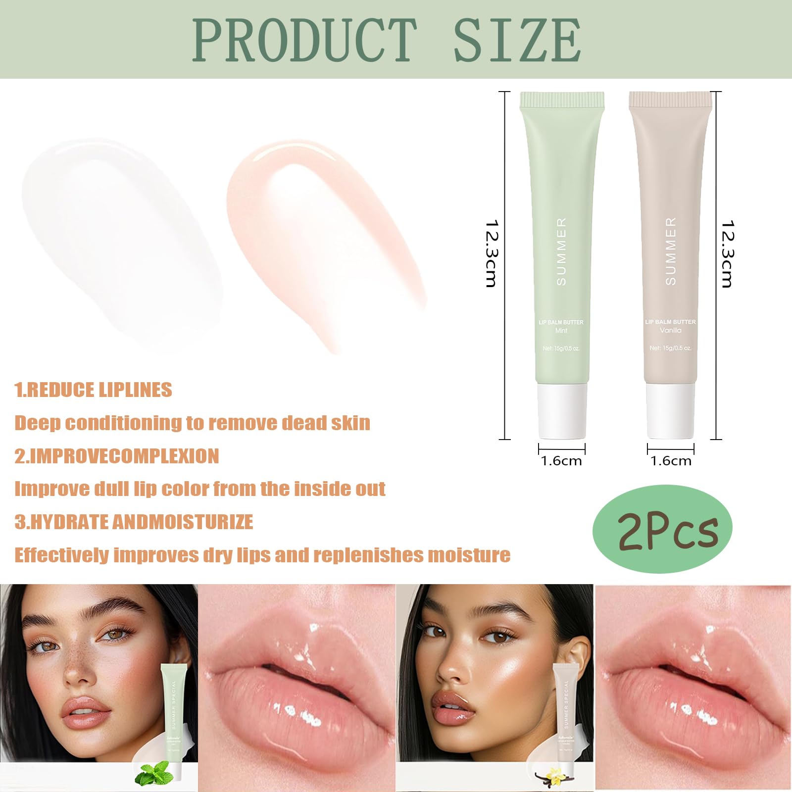 2 PCS Lip Balm, Natural Colored Moisturizing Gloss Oil Lipstick, not Sticky Perfect Shine Lip Care Oil, Moisture Lip Balm for Dry Lips - Image 2