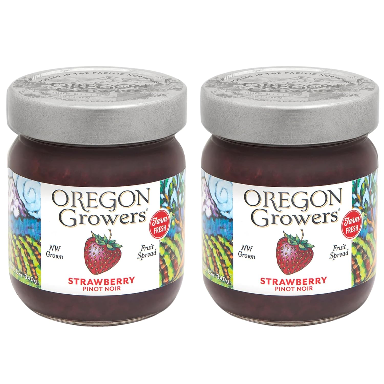 Oregon Growers, Strawberry Pinot Noir Jam - Strawberry Jam, Fresh In Season Fruit, Strawberry Preserves and Jams, Natural Fruit Spreads, No High-Fructose, Strawberry Spread - 12 Oz (2-Pack)