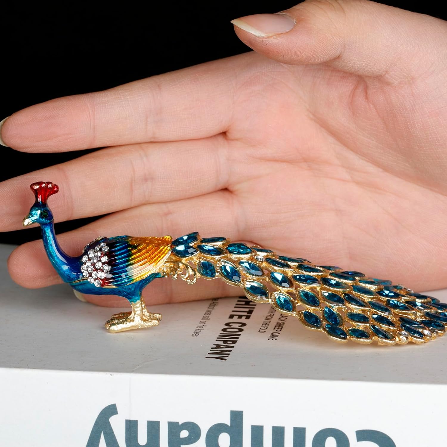 SEVENBEES Enameled Peacock Jewelry Box - Hand Painted Collectible Figurine with Crystal Rhinestones, Women and Girls for Rings and Earrings Valentine Decor Gifts - Image 2