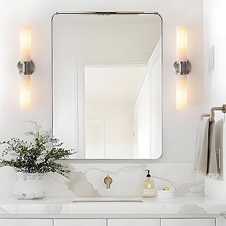 Wall Sconces Set of Two,Brushed Nickel Bathroom Sconces Wall Lighting with White Glass, Modern Sconces Wall Decor Set of 2 Wall Light fixtures for Bathroom Mirror Living Room Hallway Bedroom Wall Lamp
