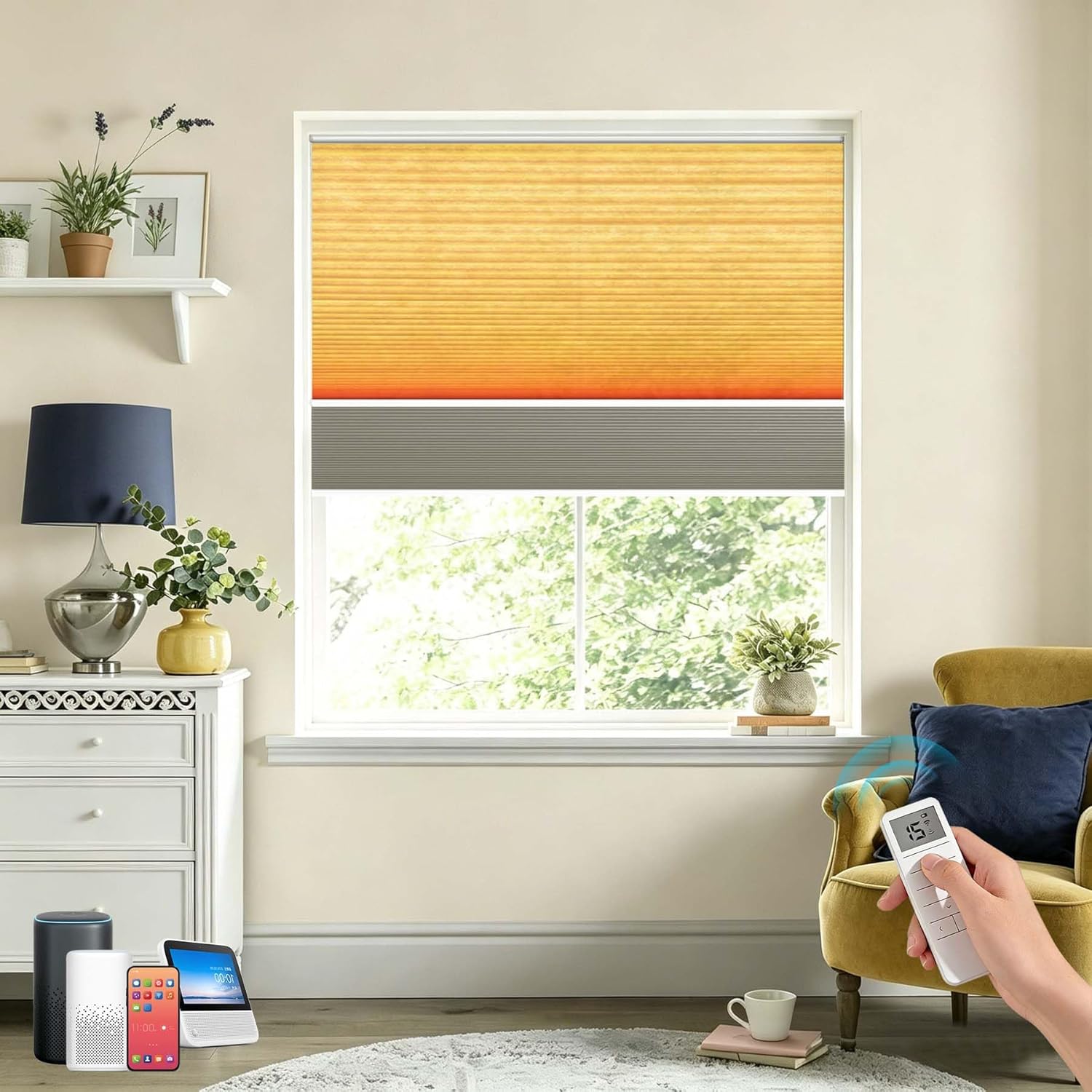 Motorized Blinds with Remote, Blackout Smart Blinds for Indoor Windows Motorized Cellular Shades,17 Inch Wide Automatic Honeycomb Blinds Window Shade.ZF-323-B520