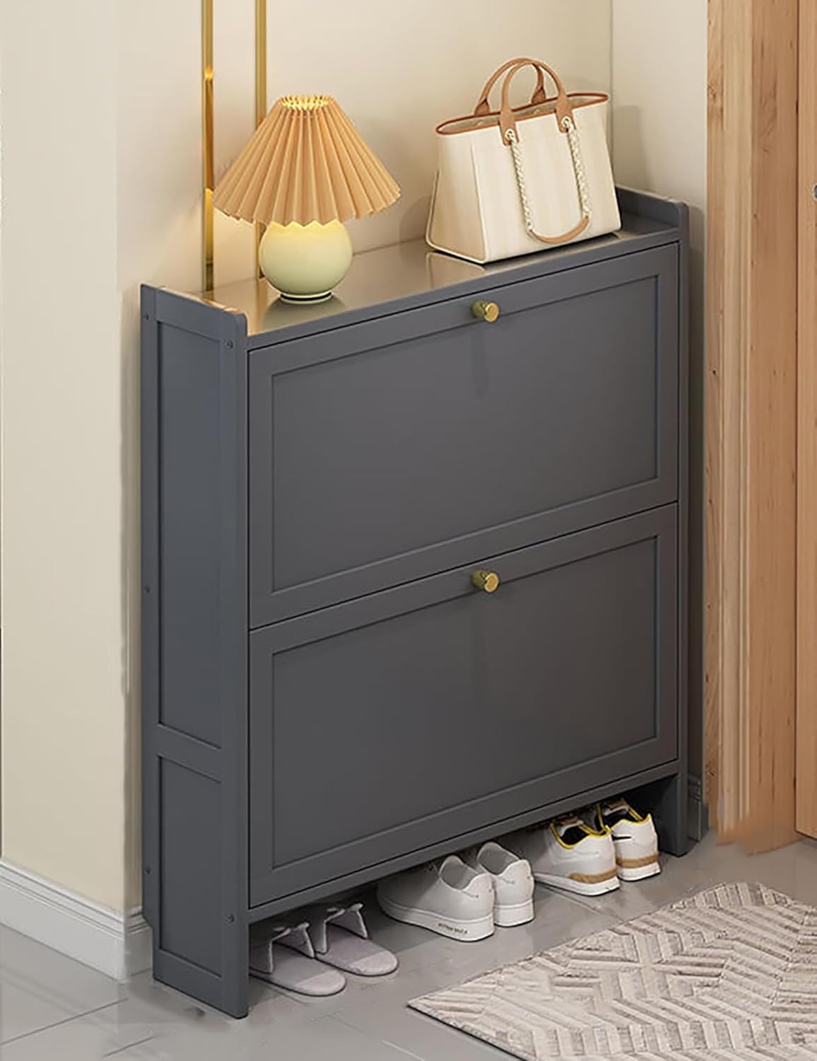 Shoe Storage Cabinet Cabinets Hallway Slim Cupboard Cupboards Hallways Slimline，Slim Shoe Cabinet with 3 Flip Drawers, Freestanding Shoe Organizer, Narrow Shoe Storage Rack for Entryway & Li