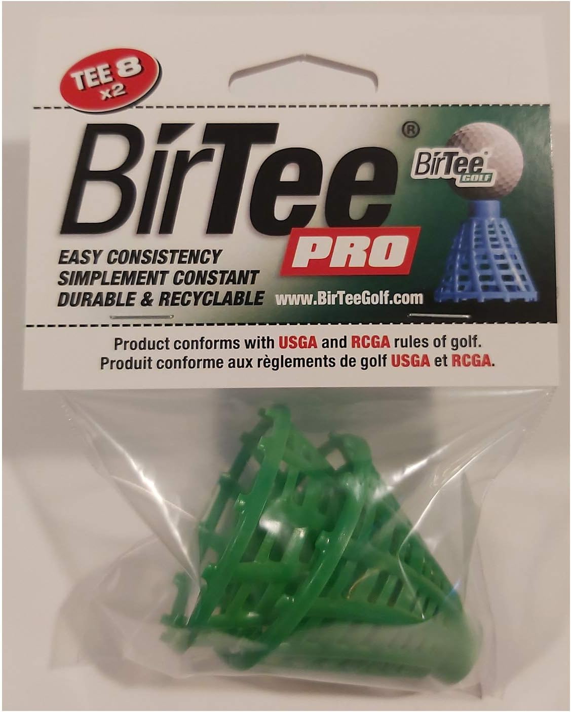 BirTee Pro Golf Tees - Size #8 (2") Individual Size Packs - 2 Tees Per Pack. Winter/Mat/Simulator Tees