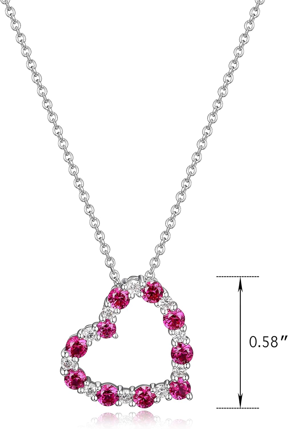 Amazon Collection Created Gemstone and 1/6 CT TW Lab Grown Diamond Heart Pendant Necklace with Cable Chain in Platinum Over Sterling Silver, 18"+ 2" Extender - Image 2