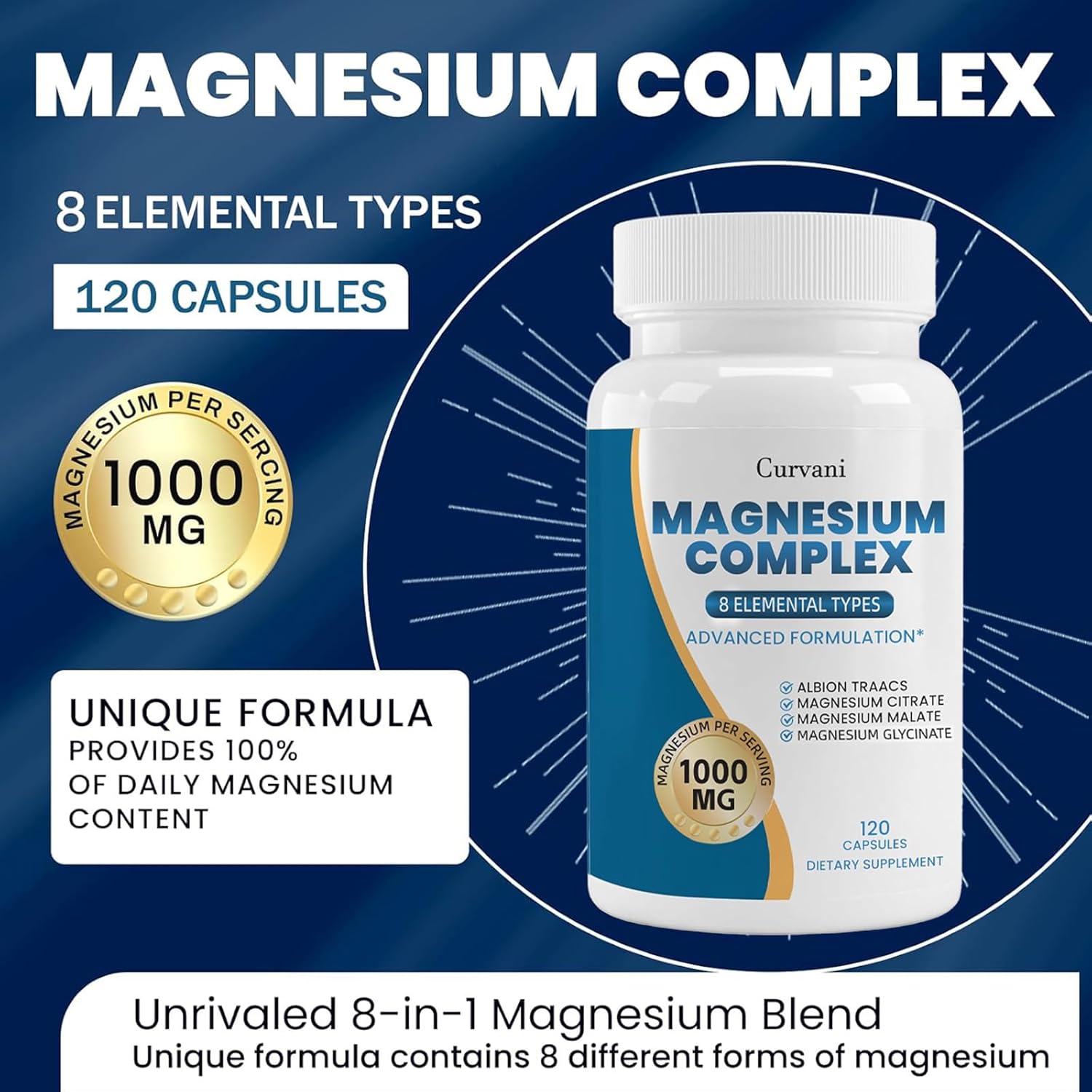 Magnesium Complex Supplement, Provided by 1000mg of Eight Different Forms of Magnesium,Easy Absorption for Bones, Muscle, Recovery, Energy, Vegan Non-GMO120 Capsules (1pcs) - Image 3