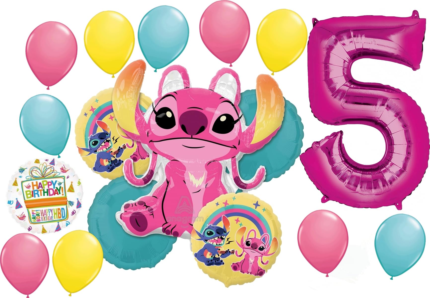 Anagram Stitch Girl Theme 5th Birthday Party Foil and Latex Balloon Decorations, BQ_4172