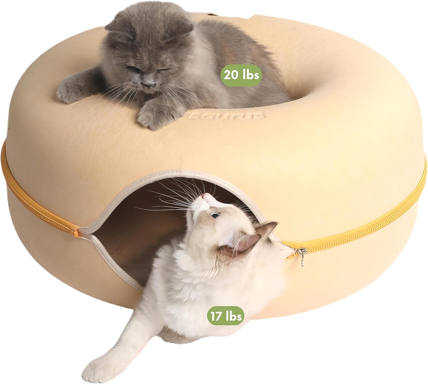 CATTASAURUS Peekaboo Cat Cave for Multiple & Large Cats Up to 30-45 Lbs, Scratch Detachable & Washable Tunnel Bed, Comfy Donut Cat Cave (Pastel Macaron, Large) Pastel Macaron Large