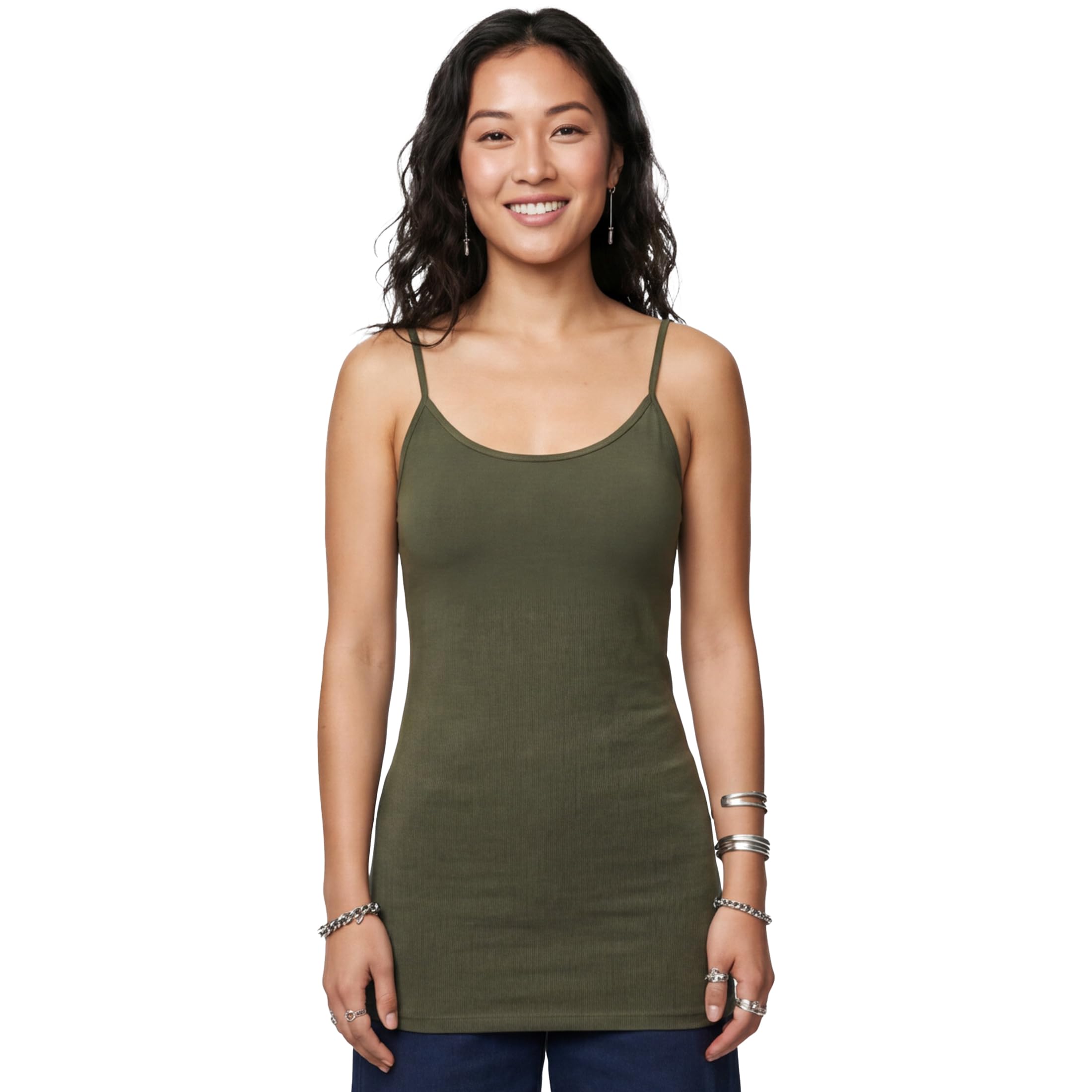 Emmalise Women's Basic Casual Long Camisole Adjustable Strap Cami Layering Top
