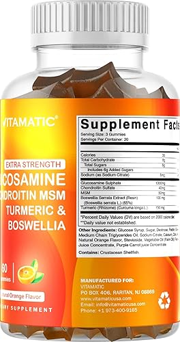 Miniatura 5 de Vitamatic Gomitas de condroitina de glucosamina extra fuertes con MSM cúrcuma y boswellia - Apoyo para las articulaciones - 60 gomitas a base de