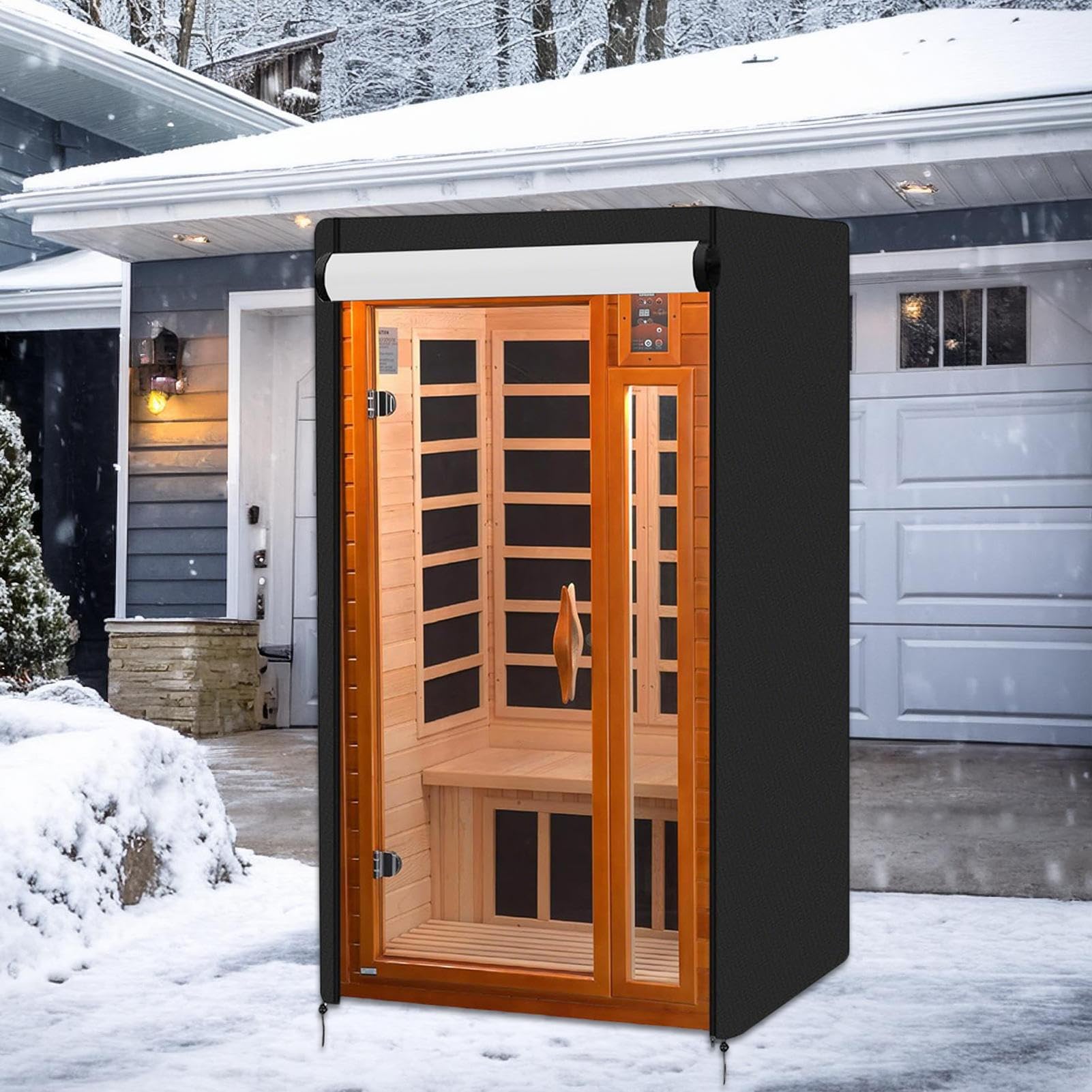 Abdeckhaube für Outdoor Sauna Wasserdicht - UV-beständig & Reißfest Schutzhülle - Premium Oxford-Gewebe Gartensauna Abdeckung Schwarz - Staubdicht & Wetterfest für Infrarotkabine & Heimsauna