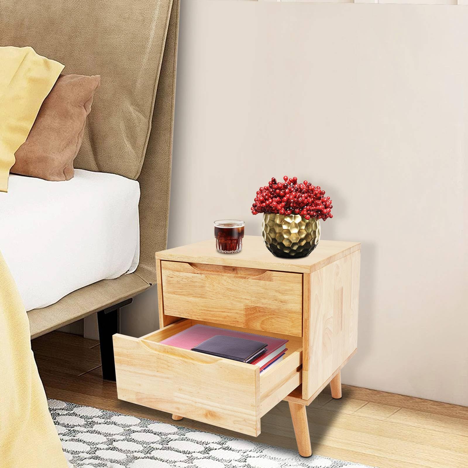 Modern Dorm Nightstand,Bedroom Bookshelf,Solid Wood End Table,Multi-Functional Narrow Slit Side Table for Living Room and Study, for Living Room, Office?Wide 17.12 in?