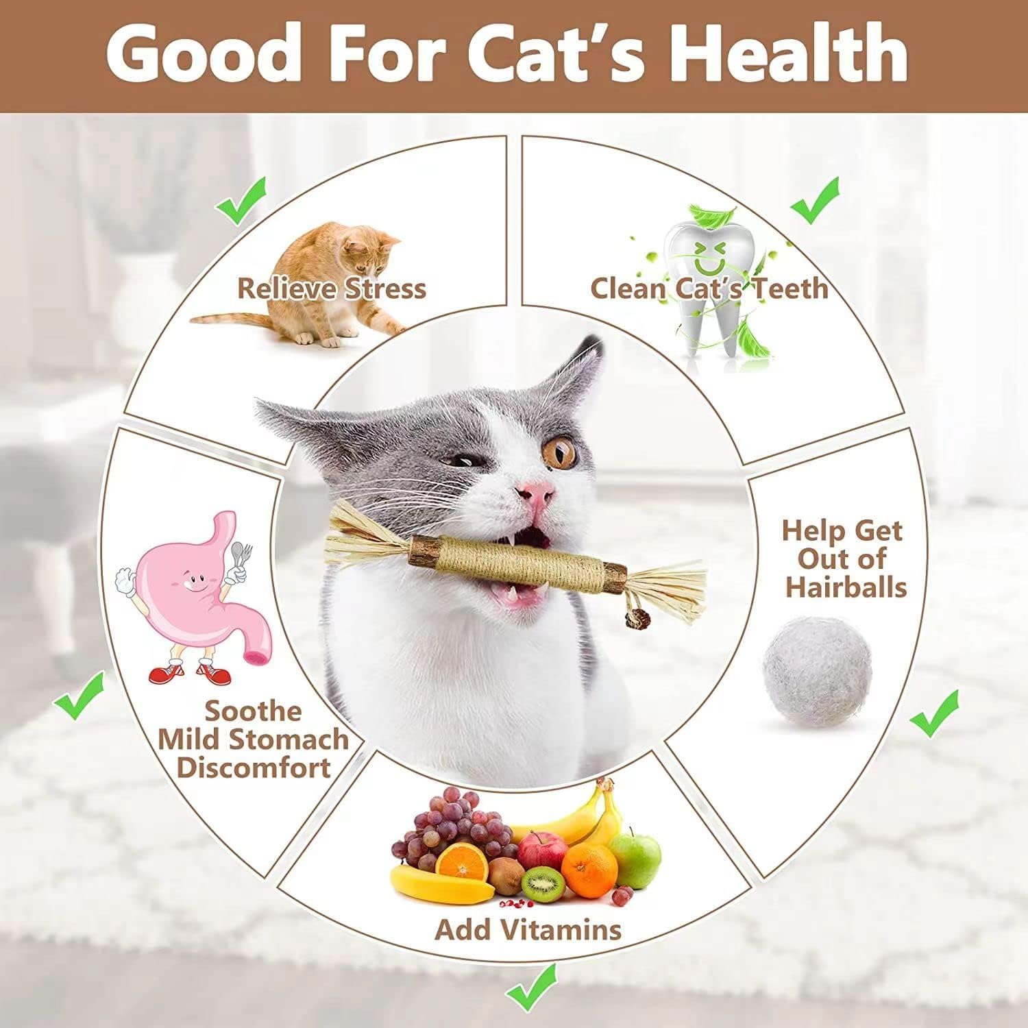 MS PET HOUSE Silvervine Sticks Cat Toys, 2 Pack Natural Cat Chew Stick Toy for Cats Dental Care Teeth Cleaning, Matatabi Catnip Treat Toys for Indoor Cat Kitten, Catnip Toys, Suitable for All Cats 2