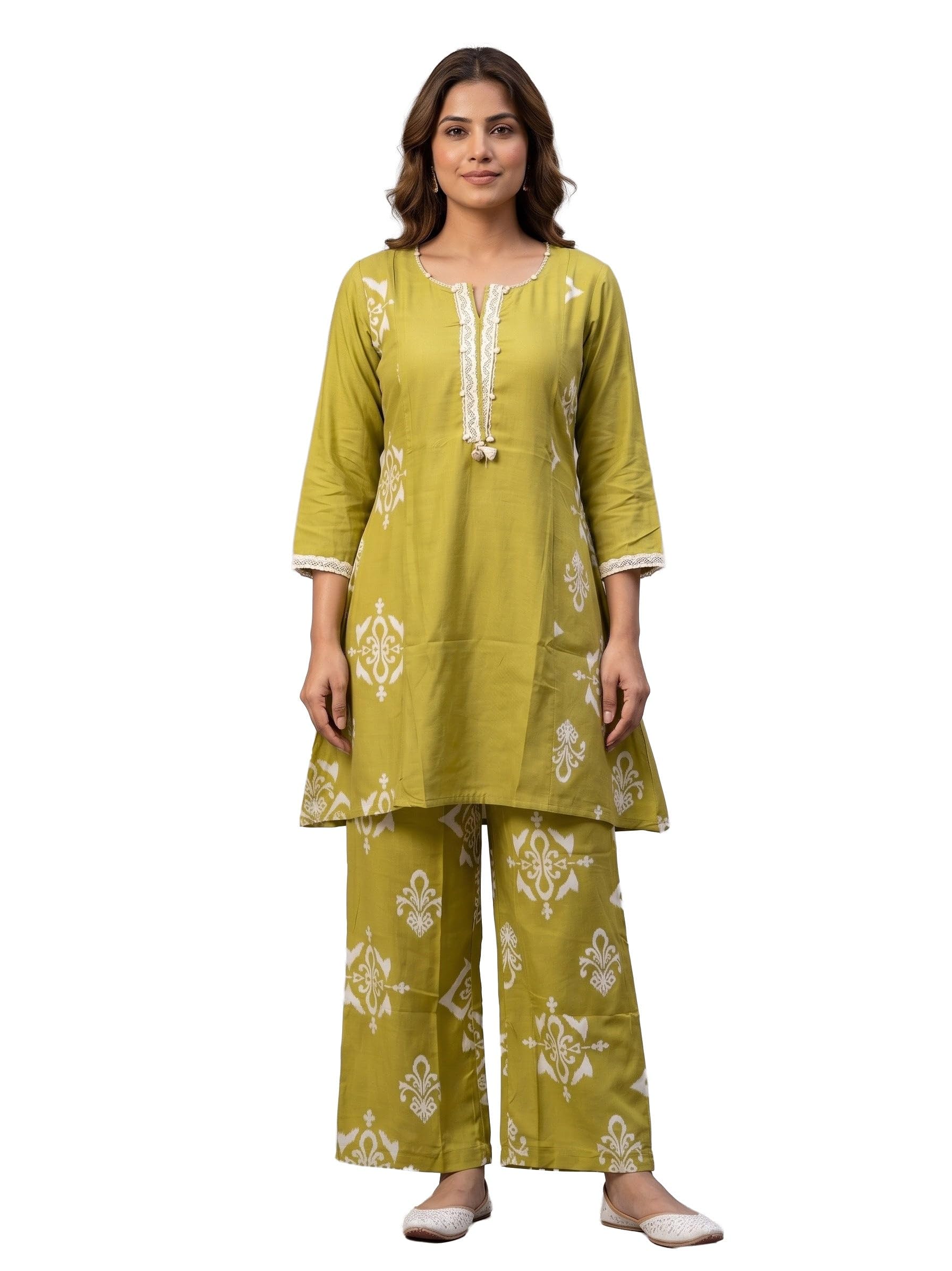Conjunto Kurta de seda para mujer pantalón y túnica larga bordada 6