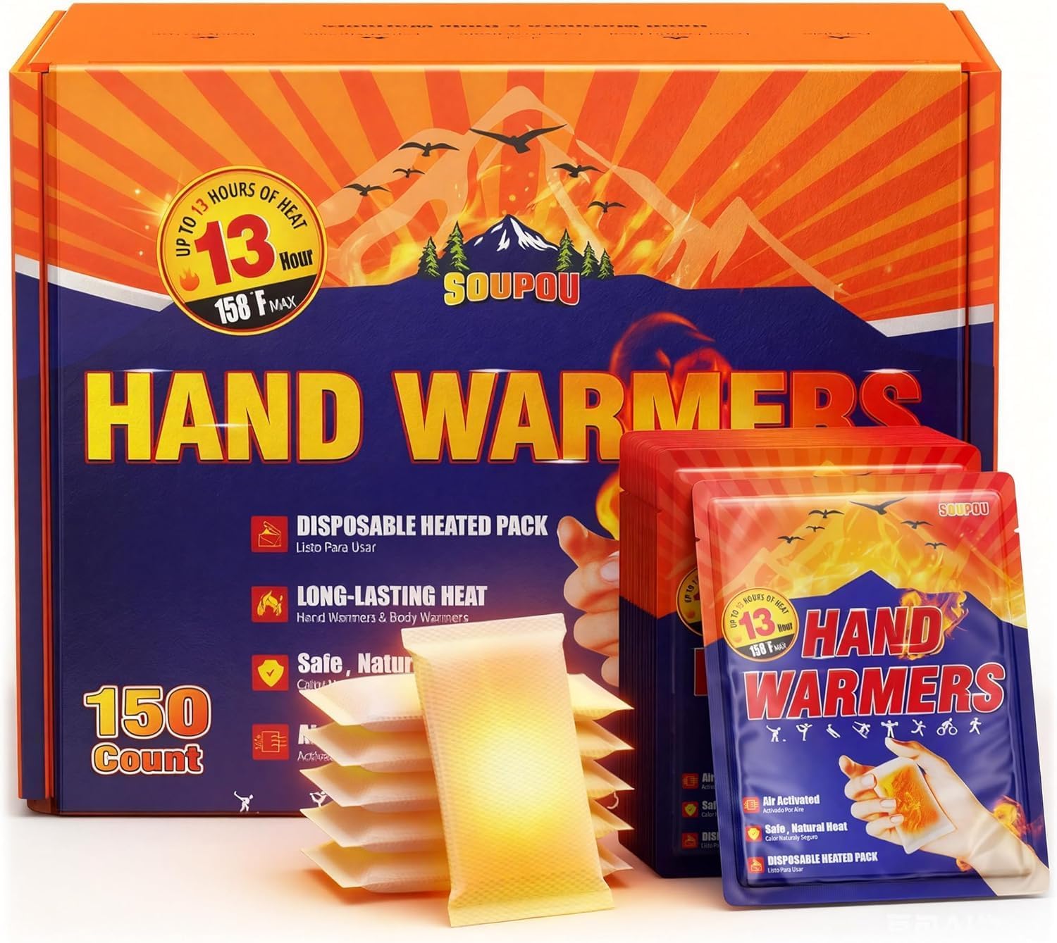 Hand Warmers Disposable 135 pcs, Up to 13 Hours of Heat Body Warmers, Air Activated Bulk Hand Warmers for Women Men, Gifts for Christmas, Golf Hunting Camping Essentials