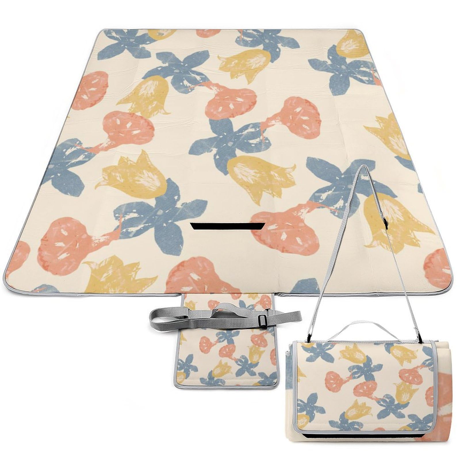 3D Impression Elegant Fleurs, Yellow, Red, Blue Couverture Pique Nique Tapis Pique Nique Nappe Picnic Couverture De Pique-Nique pour Le Voyage, Le Camping, Les Vacances, Etc 148x148cm