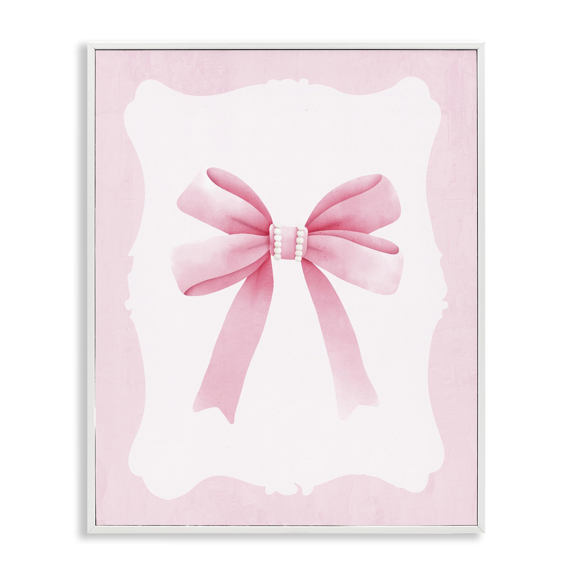 Stupell Industries Coastal White (Textured) 'Feminine Bow With Pearls'| Framed Giclee Art