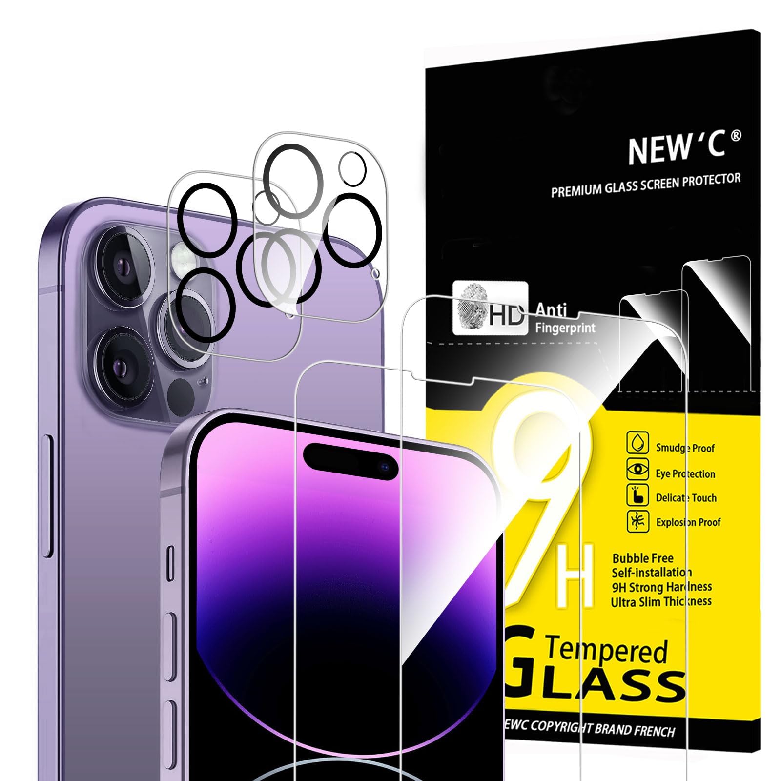NEW'C for iPhone 14 Pro Max Screen Protector + Camera Lens Protector