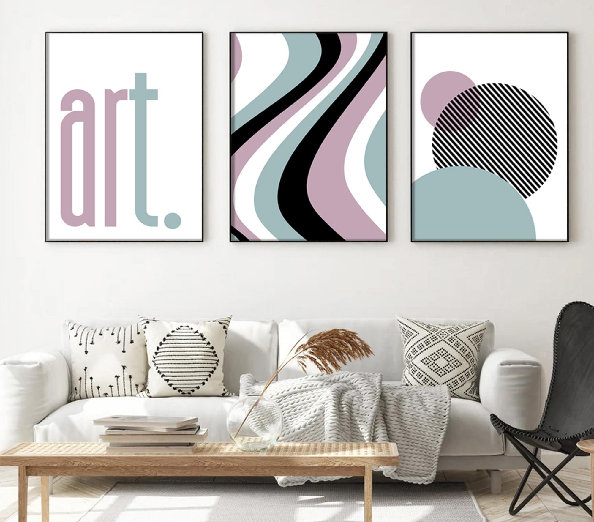 ag.art deco Poster met Lijst voor Woon Decoratie 50x70 cm | Posters met Houten Lijst voor Woondecoratie | Muurposter voor Woonkamer en Slaapkamer | Set van 3 Prints (Amalfikust