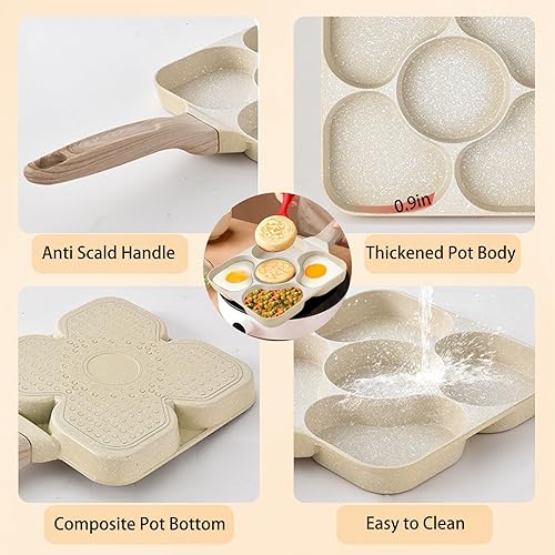 Miniatura 7 de JUSTUP Sartén antiadherente para tortilla de 5 tazas, sartén saludable de granito de aluminio para panqueques, sartén con mango resistente al calor,