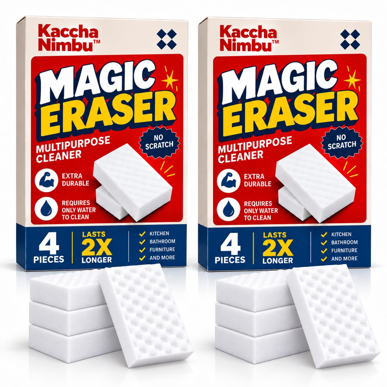 Kaccha Nimbu Magic Eraser Sponge, Pack of 8 - Image 1