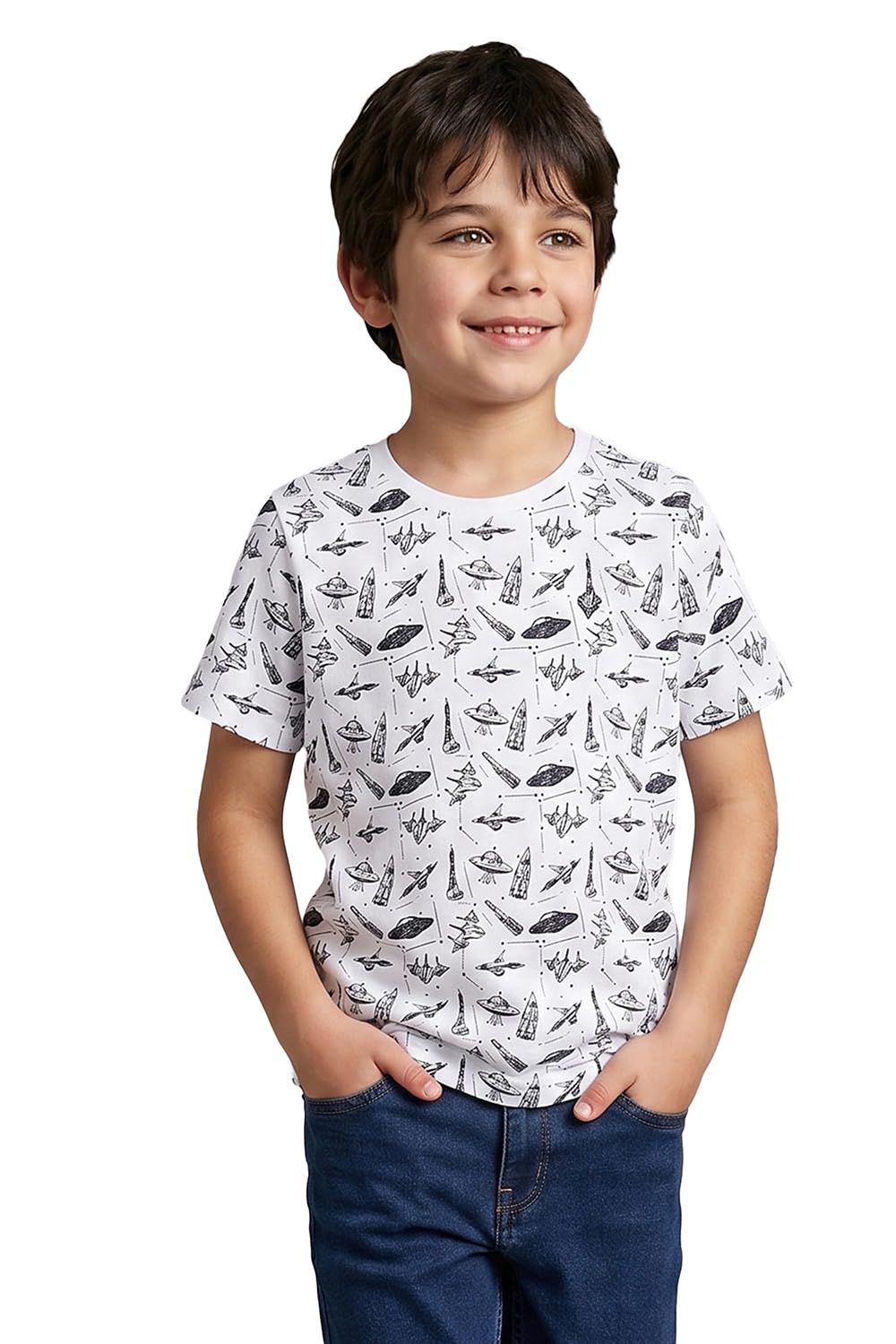 Allen Solly Jungen-Allover-Print, Rundhalsausschnitt mit Hirsch-Logo
