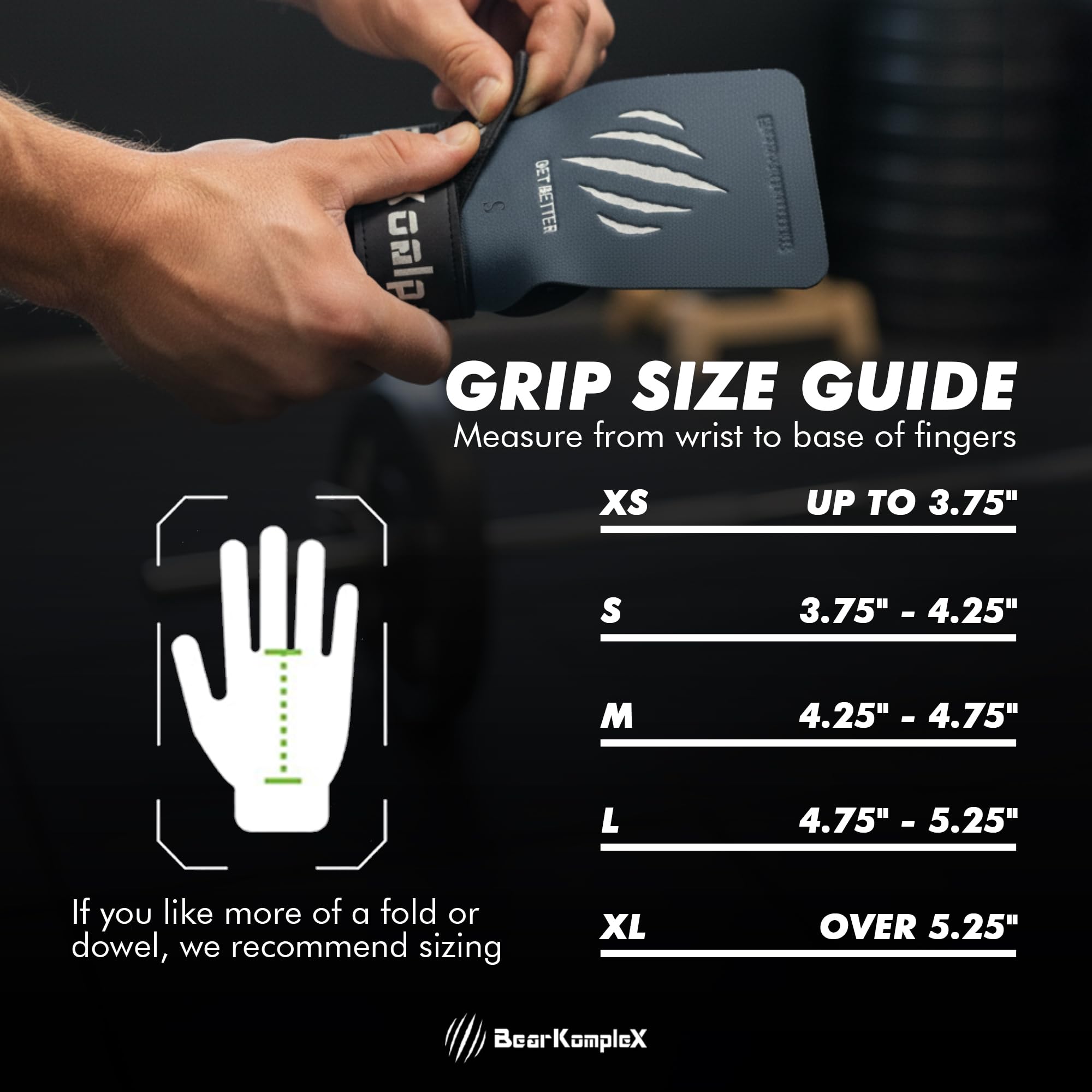 Bear KompleX No Hole Carbon Hand Grips - Non-Slip Fingerless Gymnastics Grips for Weight Lifting, Pull-ups & Cross Training | Lightweight, Padded Wrists & Foldable Grip.