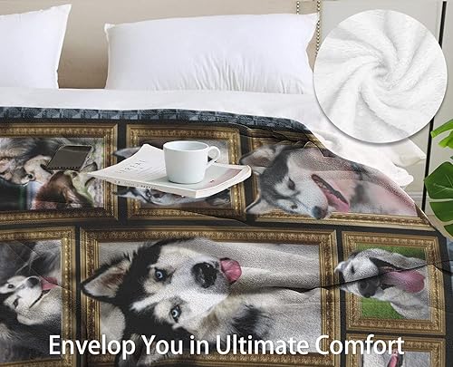 Miniatura 3 de Manta de husky siberiano para amantes de los perros, manta de forro polar para sofá, manta de cama súper suave y acogedora, manta ligera de felpa