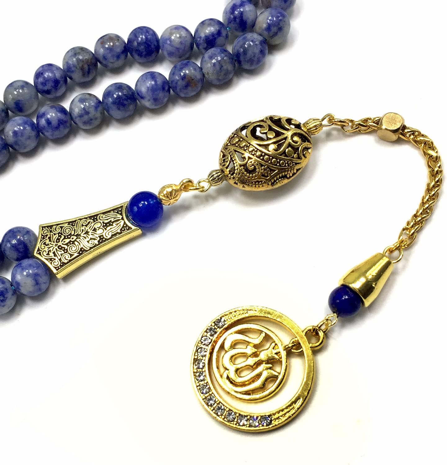 Special Prayer Beads Series -99 beads- Tesbih Tasbih Tasbeeh Misbaha Masbaha Subha Sebha Sibha (Blue Spot Natural Stone -8mm 99 beads-)