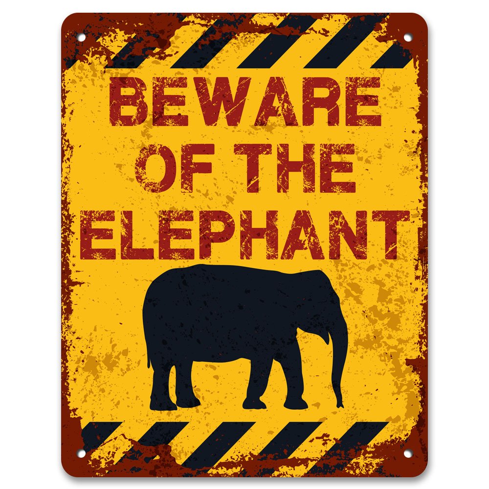 Print Crafted - Beware Of The Elephant | Vintage Metal Garden Warning Sign