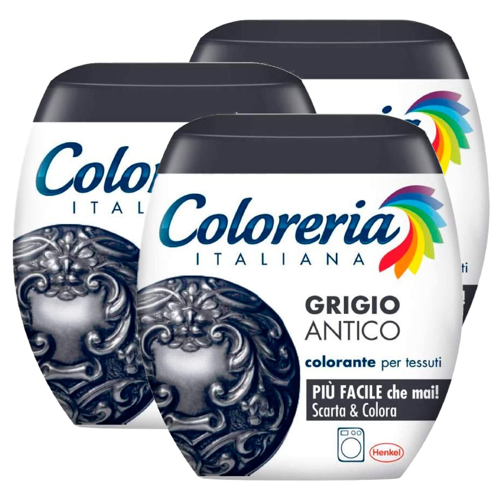 3x Coloreria Italiana Colorante per Tessuti in Lavatrice Colore Grigio Antico Formula Tutto in Uno - 3 Confezioni Monodose da 350 g