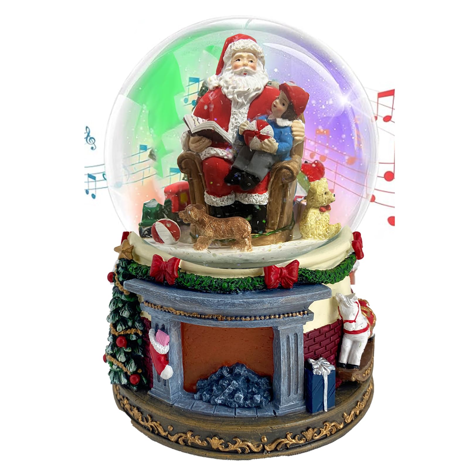 Aobaks Christmas Snow Globe, 130mm Christmas Oversized Resin Lighted Musical Snowflakes Snowglobe, Rotating Musical Santa Claus Christmas Decor, Snowing.