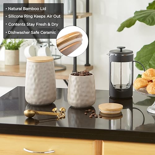 Miniatura 8 de DII Kitchen Accessories Collection - Juego de recipientes de cerámica mate texturizada, color blanco, hoyuelo, 2 piezas