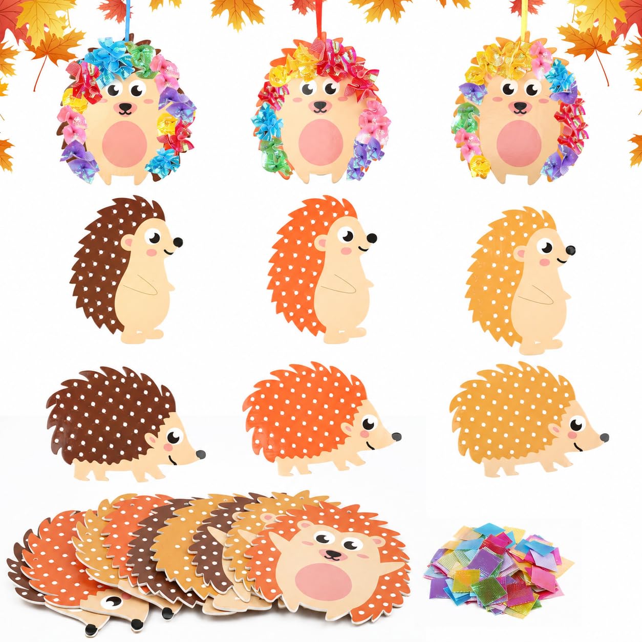 Binlava Autumn Crafts for Kids, 9Pack Hedgehog Poke Art Kit