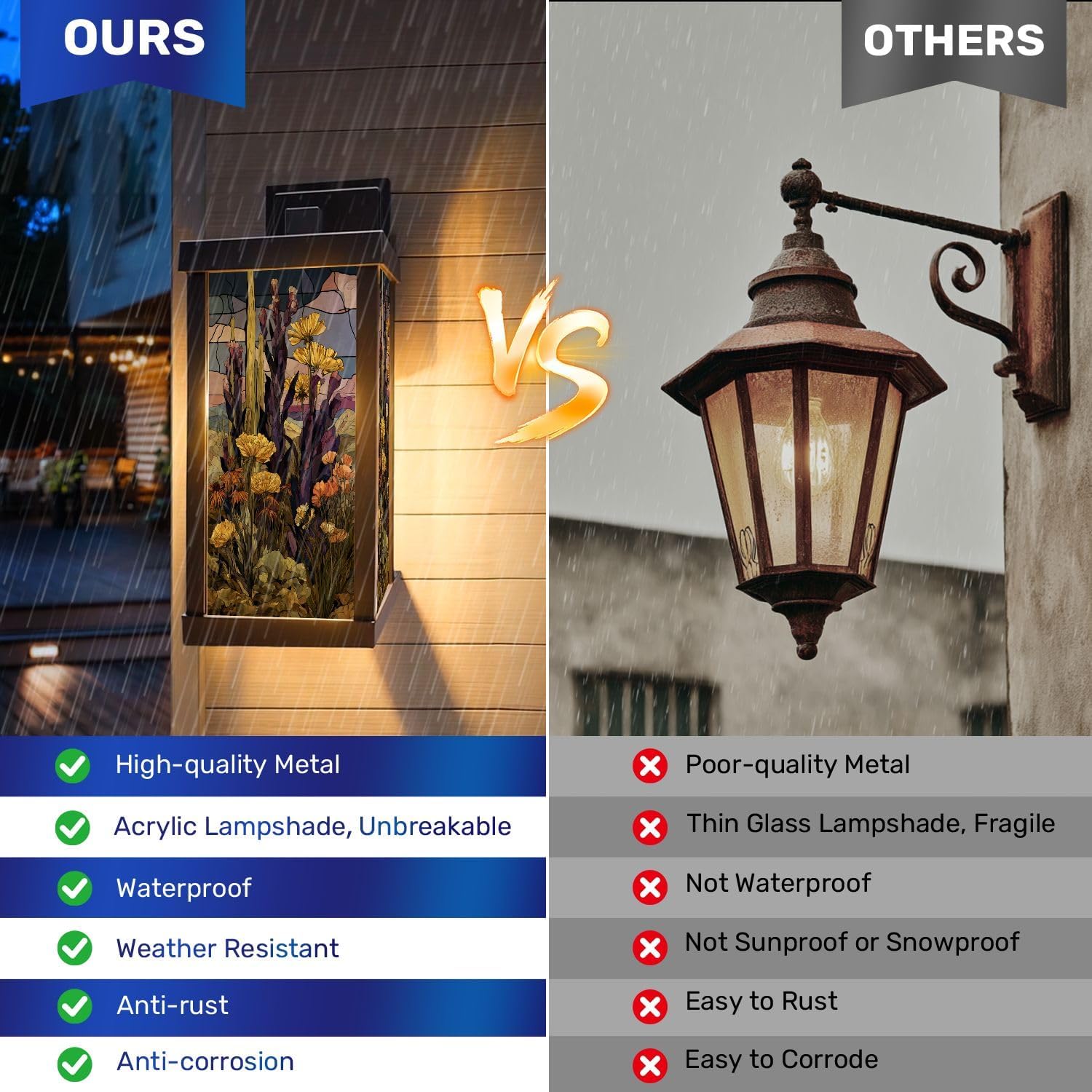Outdoor Wall Light Fixtures Stained Glass Cactus Garden Desert Animals Exterior Waterproof Wall Sconce Lantern with Acrylic Shades Anti-Rust Lamp for Patio Doorway Garage