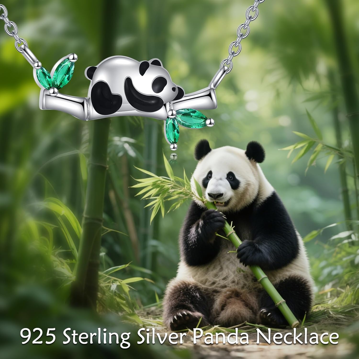 Panda Necklace S925 Sterling Silver Panda Bamboo Pendant Necklaces Animal Jewelry Gifts for Women - Image 4