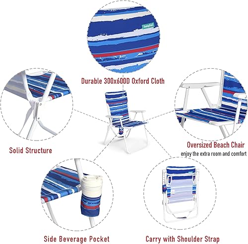 Miniatura 6 de SUNNYFEEL Silla de playa plegable de 15 pulgadas de alto, silla de arena portátil de gran tamaño para adultos, resistente, 300 libras, sillas