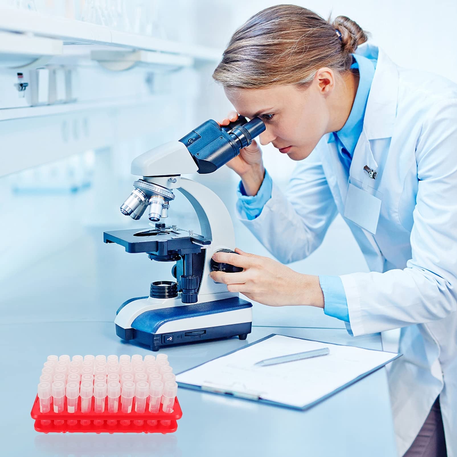 100 Tubos ensayo plástico, vial, Tubo Cultivo Laboratorio Transparente con Estante, Suministros para experimentos Laboratorio para experimentos científicos, Cuentas Caramelo, Almacenamiento líquido