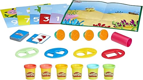 Play-Doh Juego de crear y contar números con 6 tapetes de juego de doble cara, 10 tarjetas de conteo y 6 latas, suministros para el aula de regreso